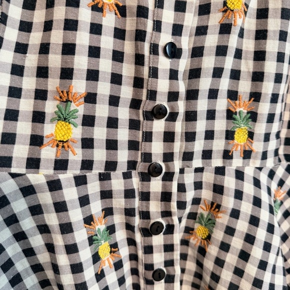 Farm Rio Linen Blend Gingham Embroidered Top - Picture 3 of 6